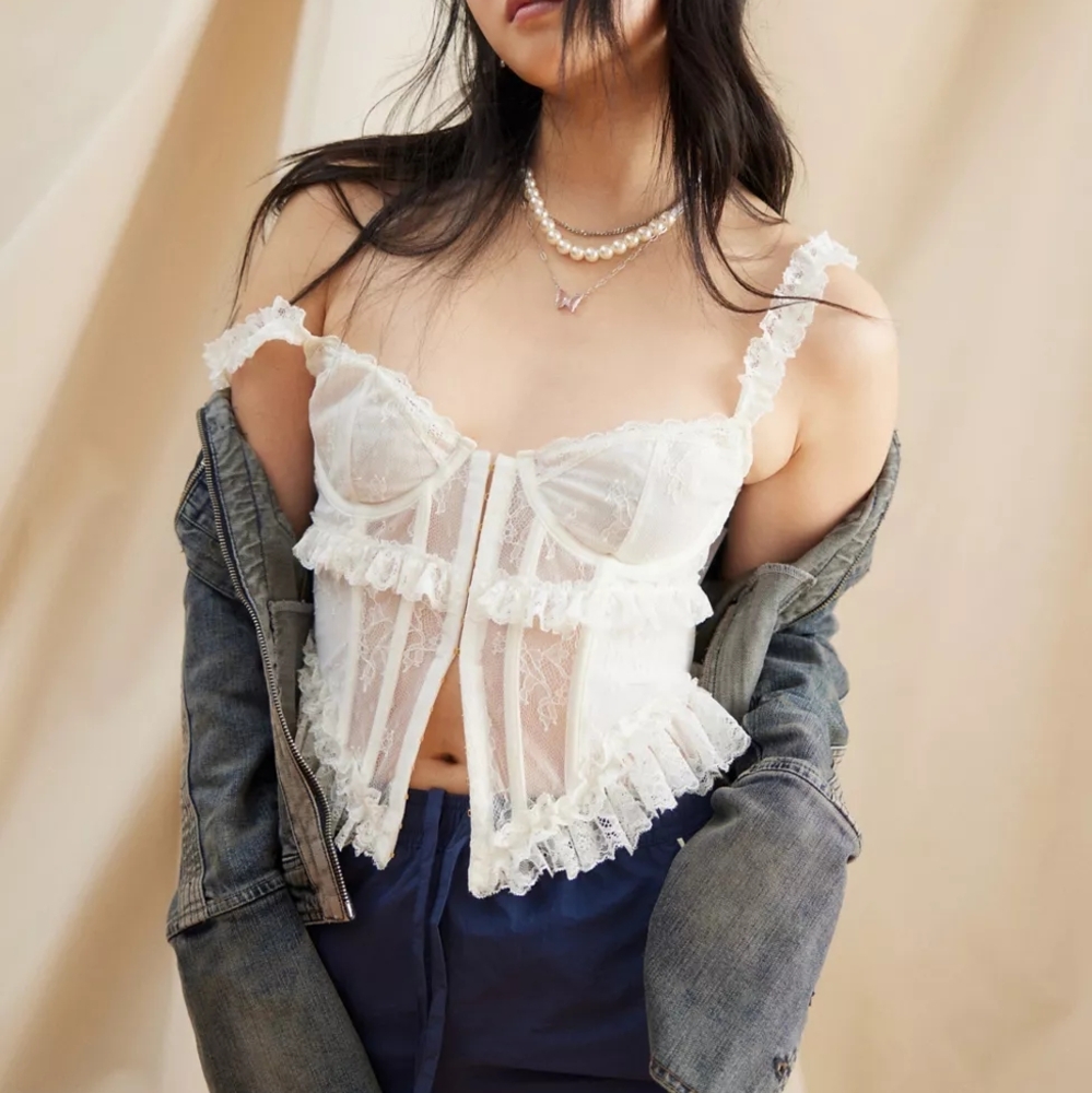 Urban Outfitters White Lace Corset Top